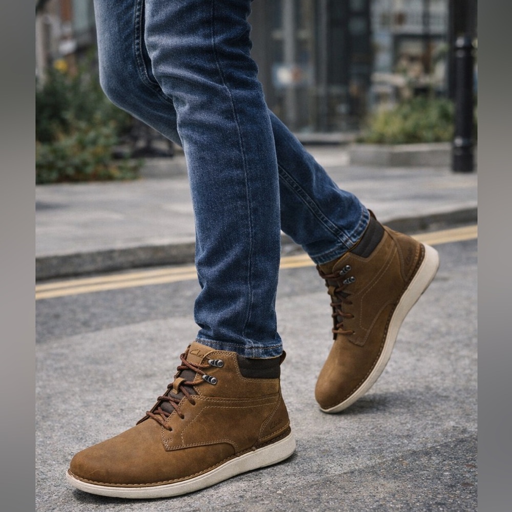 Clarks Larvik Mid Leather Lace Up Boot Dark Tan Oily